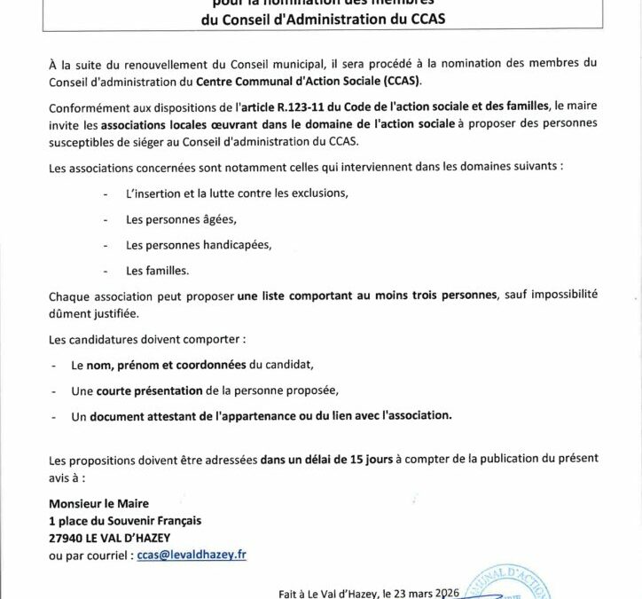 CCAS : appel à candidatures pour le conseil d&rsquo;administration