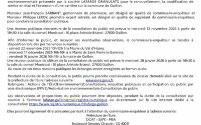 📢 Avis de consultation du public – Carrière de Gaillon